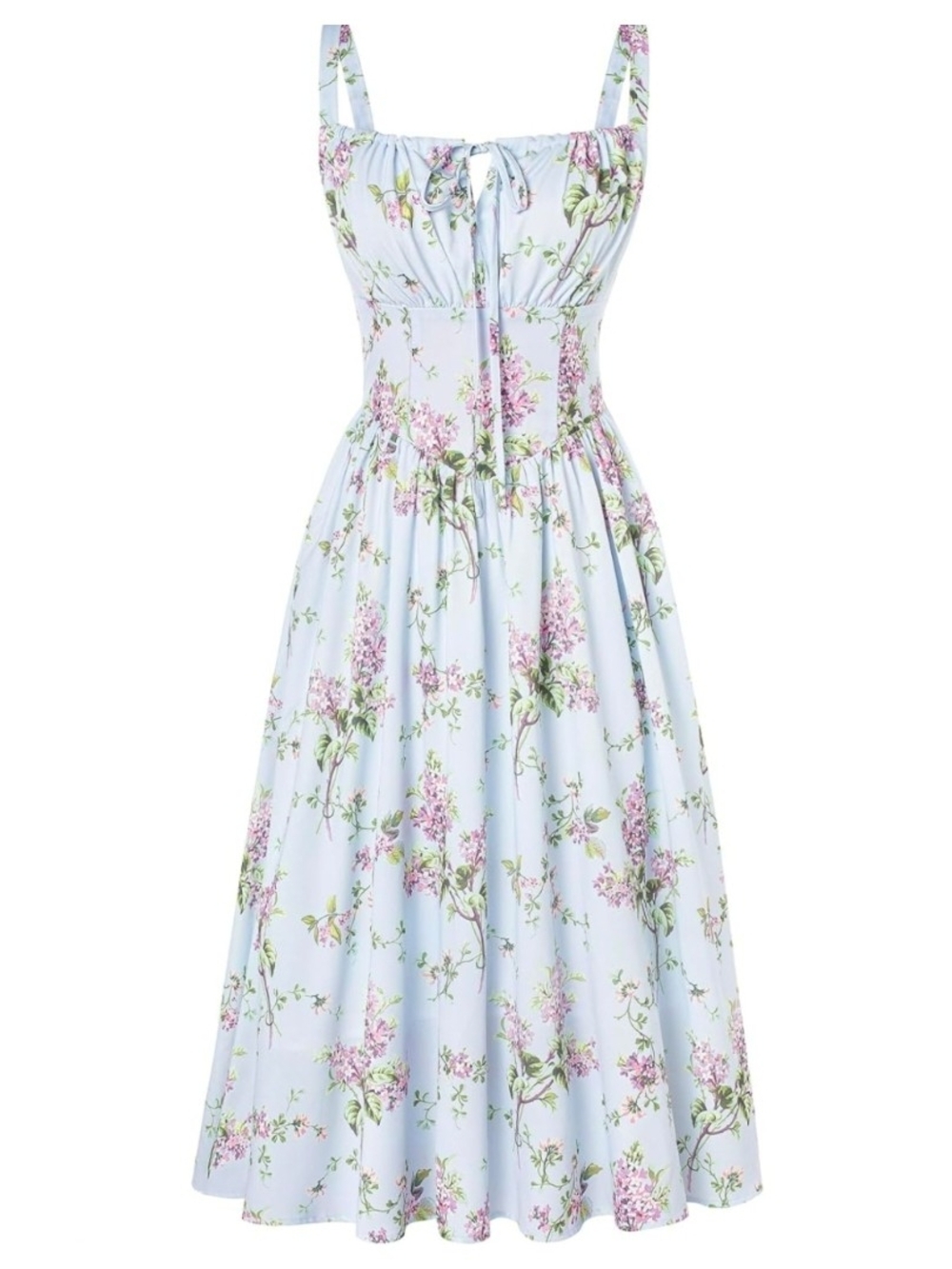 New Floral Corset Midi Dress - Light Blue